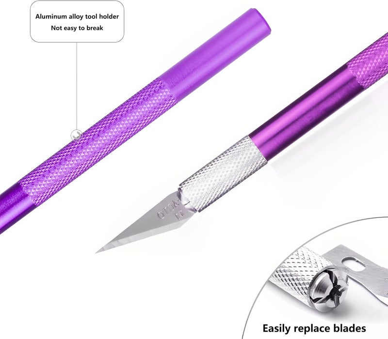 Cualfec Exacto Knife Set Professional Craft Knife Set with Extra Blades and Stainless Steel Ruler for Precise Cutting Great for Cutting Vinyl, Paper and Diamond Paintings - Image 3